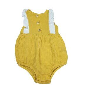 Rabbit + Bear Romper Organic Cotton, Mustard Yellow, 12 M, Good Used Condition